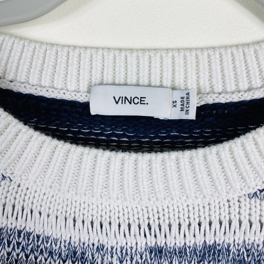 Vince Size XS Ombre Stripe Pullover Crewneck Sweater Navy Blue White 100% Cotton - Picture 4 of 5